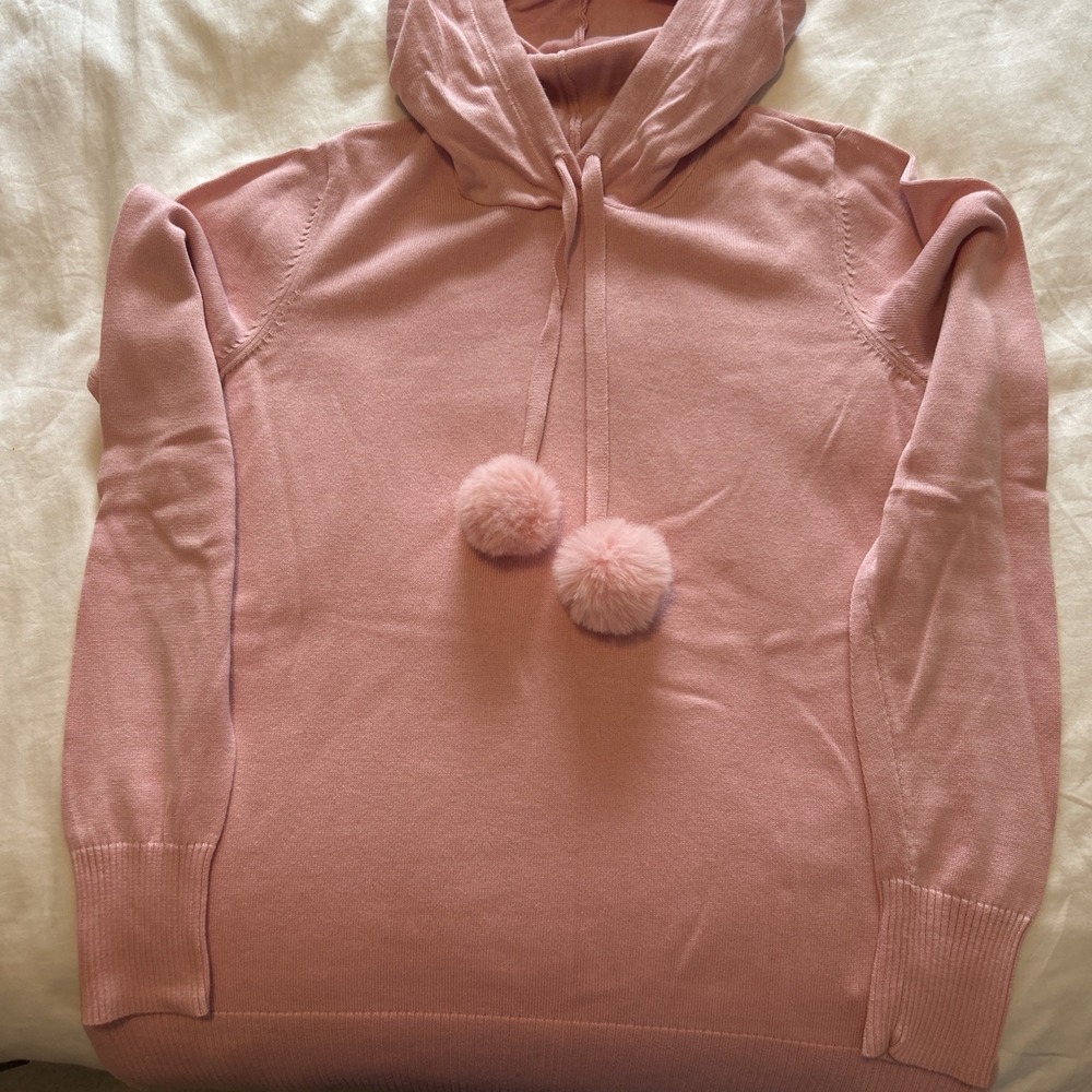 Belle by Kim Gravel Women's Top Sweater‎ Sz XS Hooded with Faux Fur PINK EUC